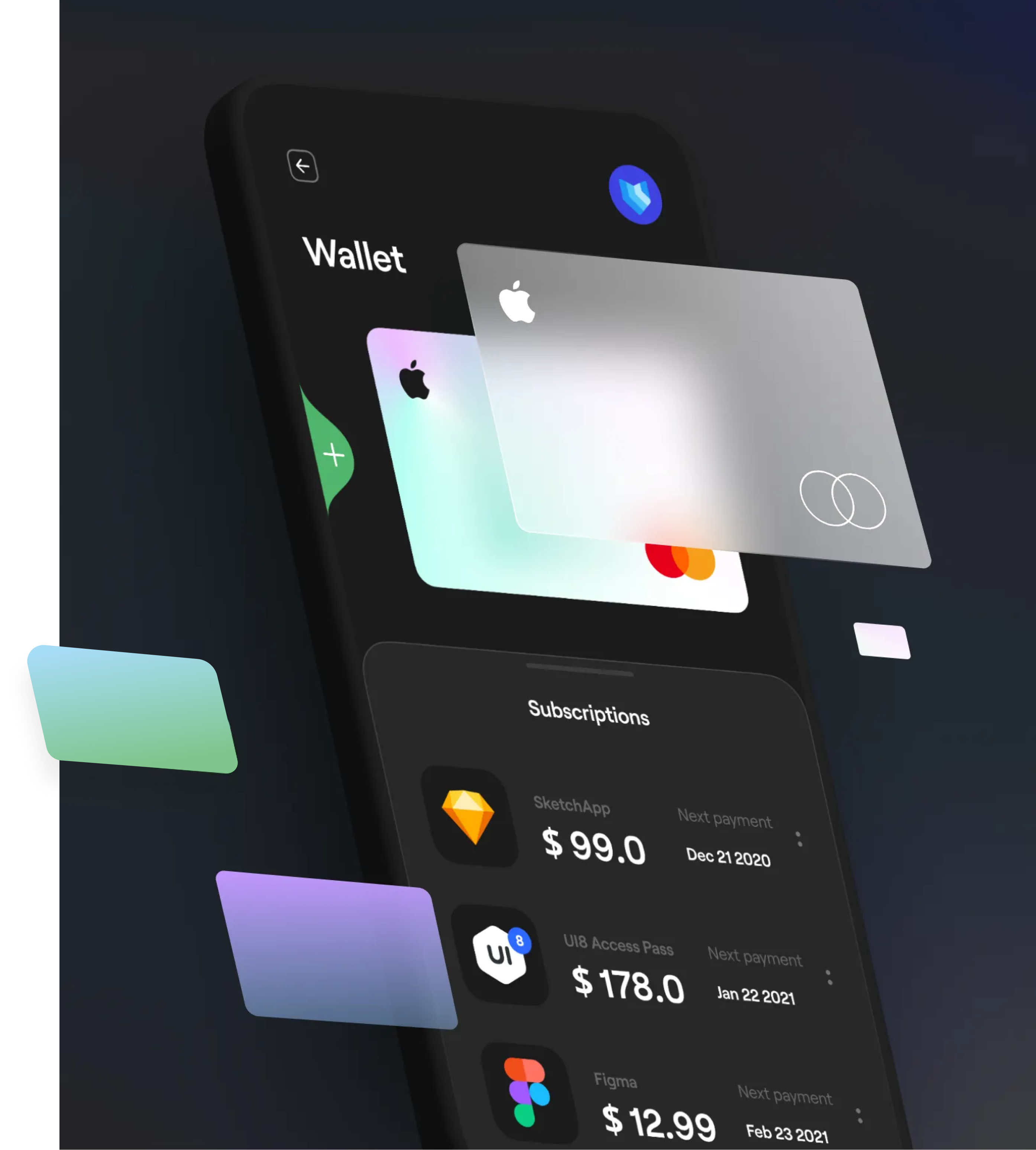 App screen showing menu